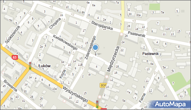 Łuków, Zdanowskiego Stefana, 6, mapa Łuków