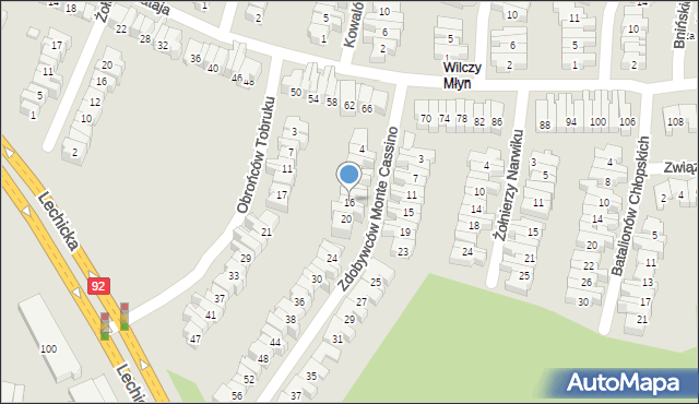 Poznań, Zdobywców Monte Cassino, 16, mapa Poznania