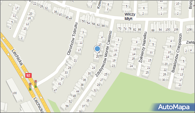 Poznań, Zdobywców Monte Cassino, 20, mapa Poznania