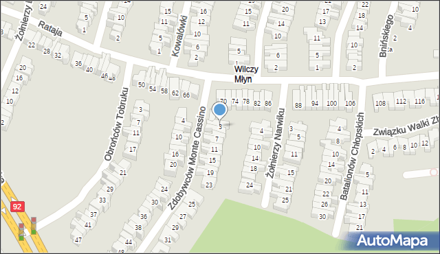 Poznań, Zdobywców Monte Cassino, 3, mapa Poznania