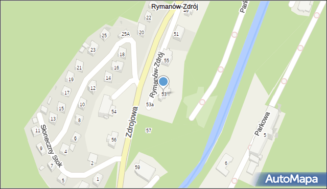 Rymanów-Zdrój, Zdrojowa, 53, mapa Rymanów-Zdrój