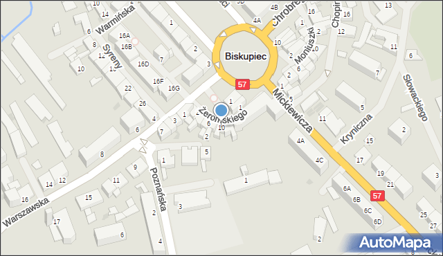 Biskupiec, Żeromskiego Stefana, 10, mapa Biskupiec