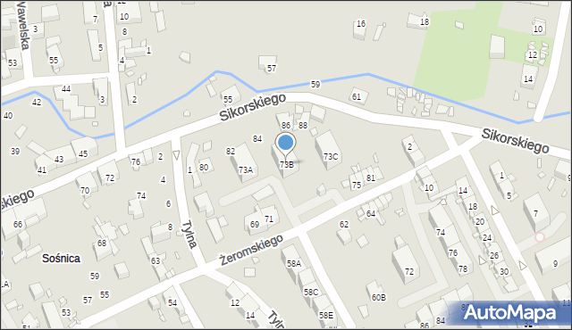 Gliwice, Żeromskiego Stefana, 73B, mapa Gliwic