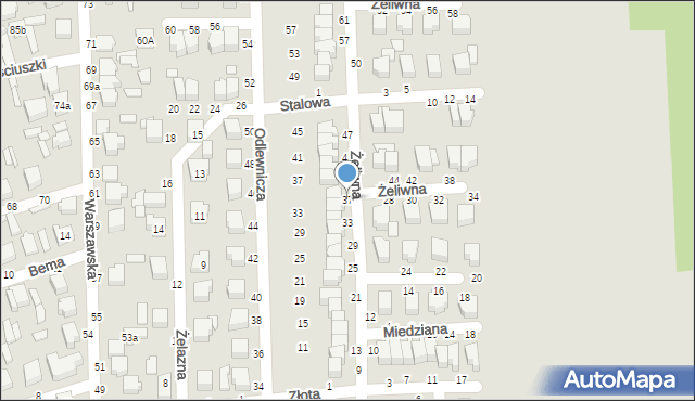 Koluszki, Żeliwna, 37, mapa Koluszki