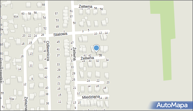 Koluszki, Żeliwna, 40, mapa Koluszki