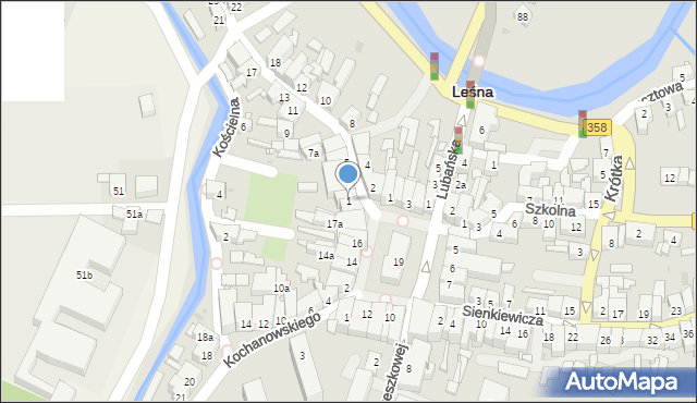 Leśna, Żeromskiego Stefana, 1, mapa Leśna