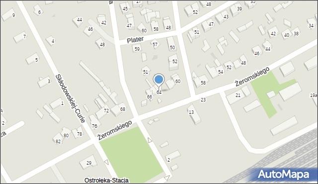 Ostrołęka, Żeromskiego Stefana, 64, mapa Ostrołęka