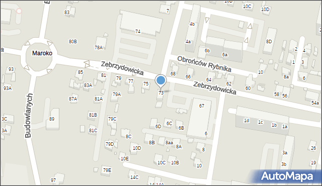 Rybnik, Zebrzydowicka, 73, mapa Rybnika