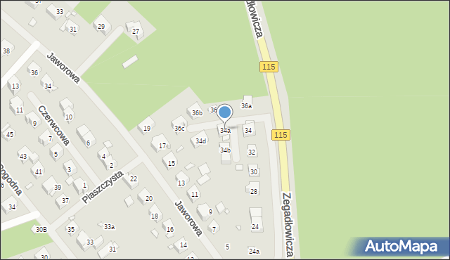 Szczecin, Zegadłowicza Emila, 34a, mapa Szczecina