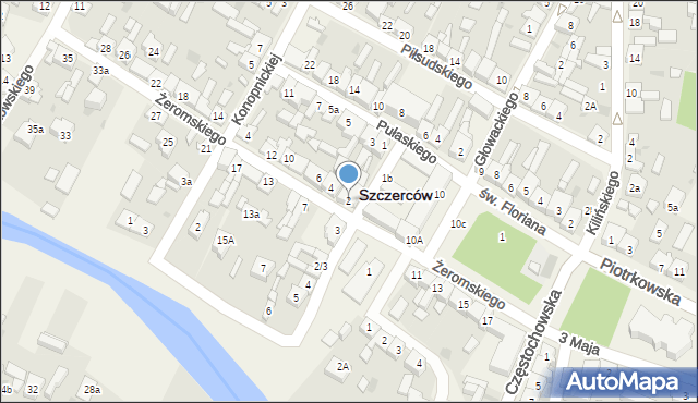 Szczerców, Żeromskiego Stefana, 2, mapa Szczerców