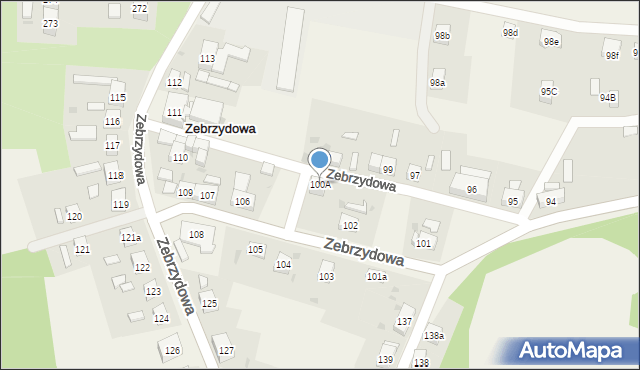 Zebrzydowa, Zebrzydowa, 100A, mapa Zebrzydowa