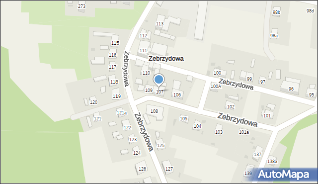 Zebrzydowa, Zebrzydowa, 107, mapa Zebrzydowa