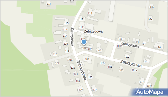 Zebrzydowa, Zebrzydowa, 109, mapa Zebrzydowa