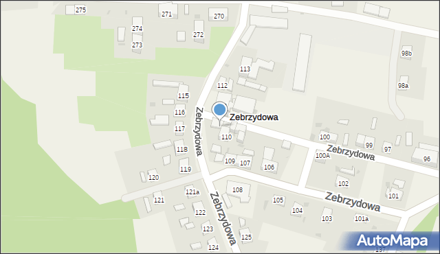 Zebrzydowa, Zebrzydowa, 111a, mapa Zebrzydowa