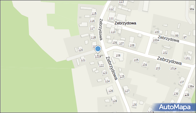 Zebrzydowa, Zebrzydowa, 121a, mapa Zebrzydowa