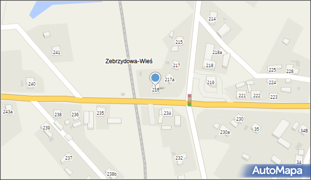 Zebrzydowa, Zebrzydowa, 216, mapa Zebrzydowa