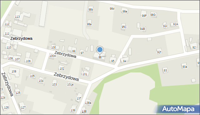 Zebrzydowa, Zebrzydowa, 96, mapa Zebrzydowa