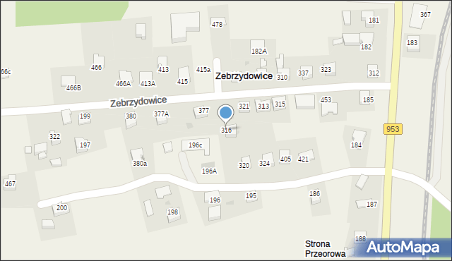 Zebrzydowice, Zebrzydowice, 316, mapa Zebrzydowice