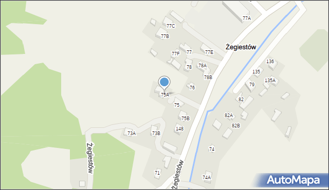 Żegiestów, Żegiestów, 75A, mapa Żegiestów