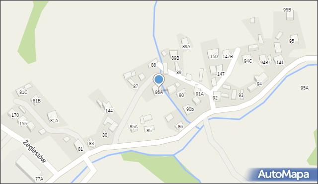 Żegiestów, Żegiestów, 86A, mapa Żegiestów