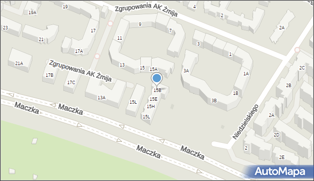 Warszawa, Zgrupowania AK Żmija, 15B, mapa Warszawy