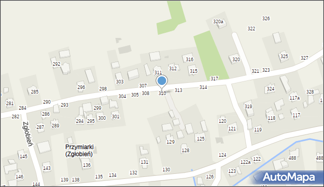 Zgłobień, Zgłobień, 310, mapa Zgłobień