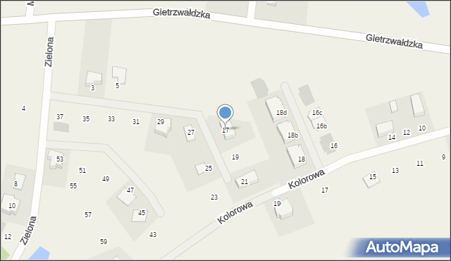 Bartąg, Zielona, 17, mapa Bartąg