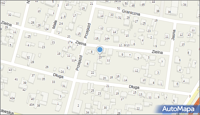 Blizne Łaszczyńskiego, Zielna, 13, mapa Blizne Łaszczyńskiego
