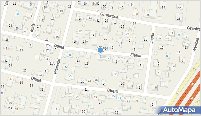 Blizne Łaszczyńskiego, Zielna, 9, mapa Blizne Łaszczyńskiego