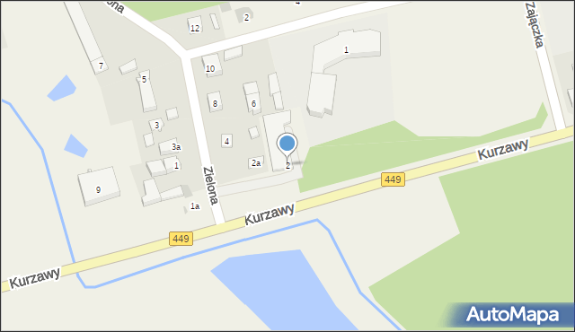 Brzeziny, Zielona, 2, mapa Brzeziny