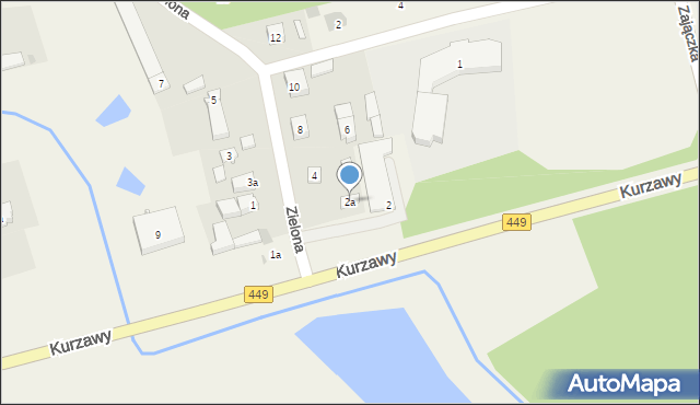 Brzeziny, Zielona, 2a, mapa Brzeziny