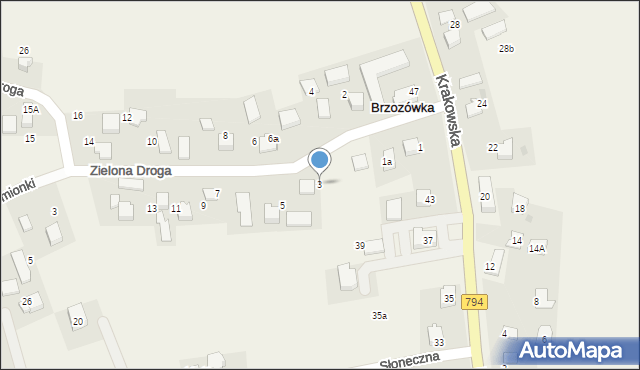 Brzozówka, Zielona Droga, 3, mapa Brzozówka