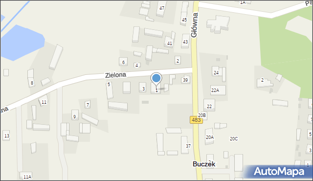 Buczek, Zielona, 1, mapa Buczek