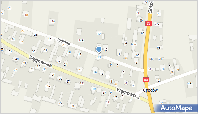 Chodów, Zielona, 13, mapa Chodów