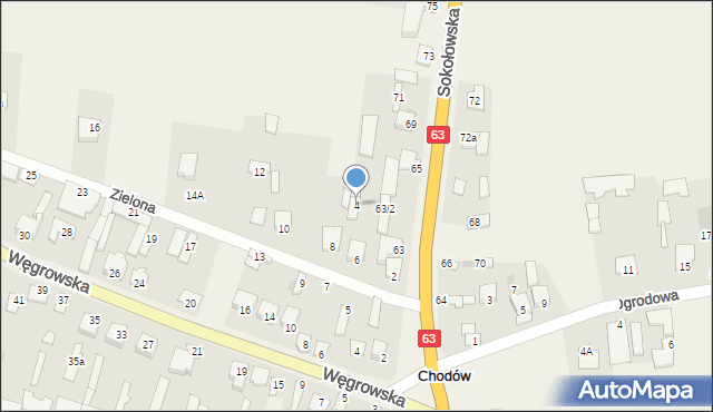 Chodów, Zielona, 4, mapa Chodów