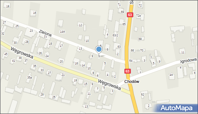 Chodów, Zielona, 7, mapa Chodów