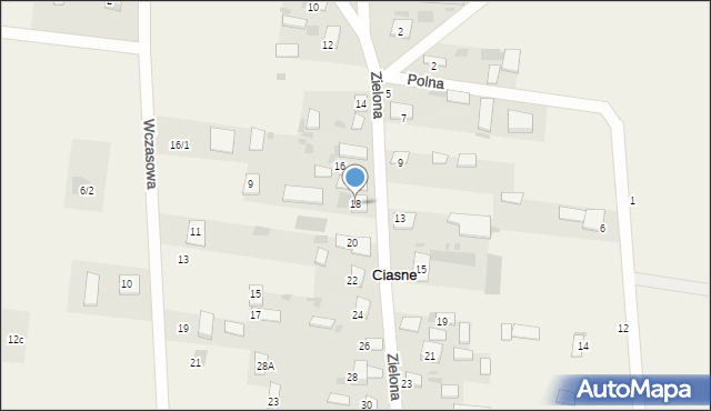 Ciasne, Zielona, 18, mapa Ciasne