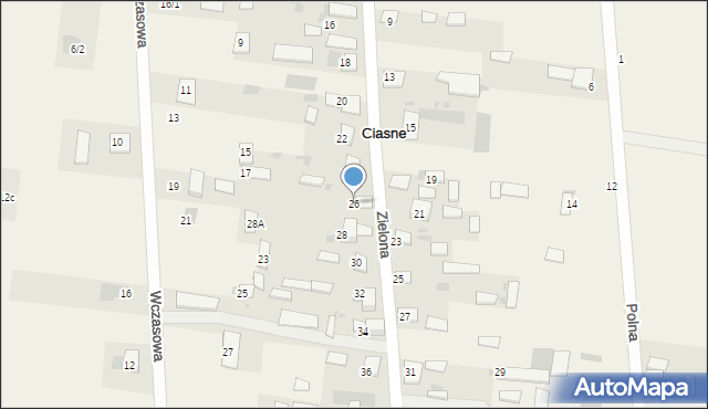 Ciasne, Zielona, 26, mapa Ciasne