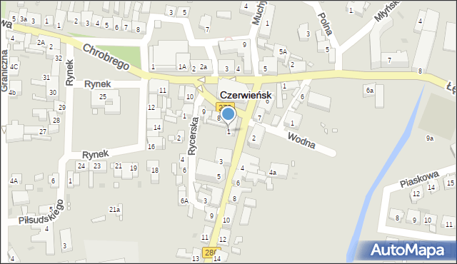 Czerwieńsk, Zielonogórska, 1, mapa Czerwieńsk