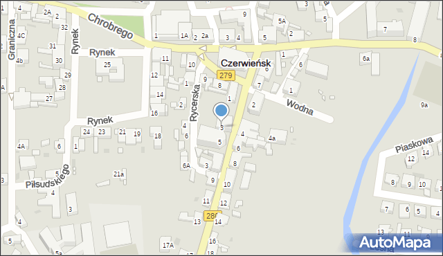 Czerwieńsk, Zielonogórska, 3, mapa Czerwieńsk