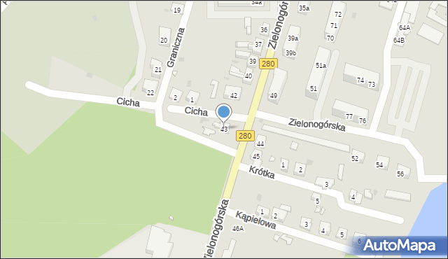 Czerwieńsk, Zielonogórska, 43, mapa Czerwieńsk