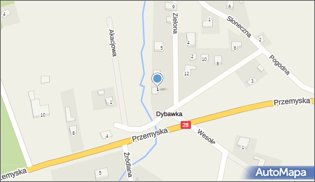 Dybawka, Zielona, 1, mapa Dybawka