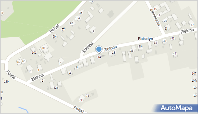 Falsztyn, Zielona, 14, mapa Falsztyn