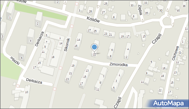 Gliwice, Zimorodka, 12, mapa Gliwic