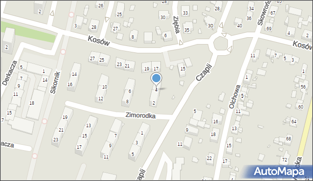 Gliwice, Zimorodka, 4, mapa Gliwic