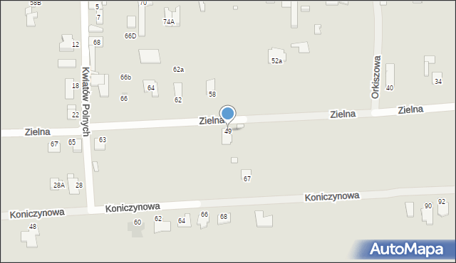 Gliwice, Zielna, 49, mapa Gliwic