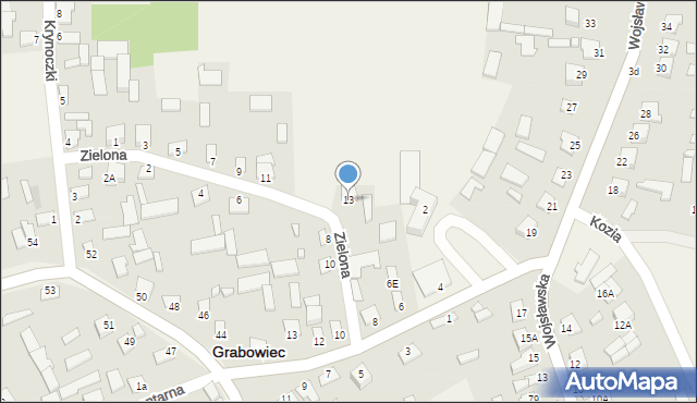 Grabowiec, Zielona, 13, mapa Grabowiec