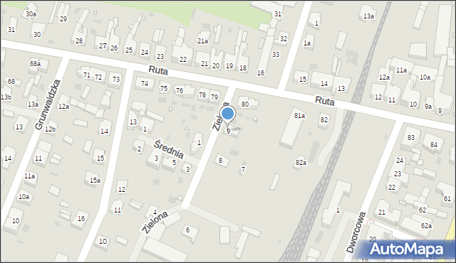 Gryfice, Zielona, 9, mapa Gryfice