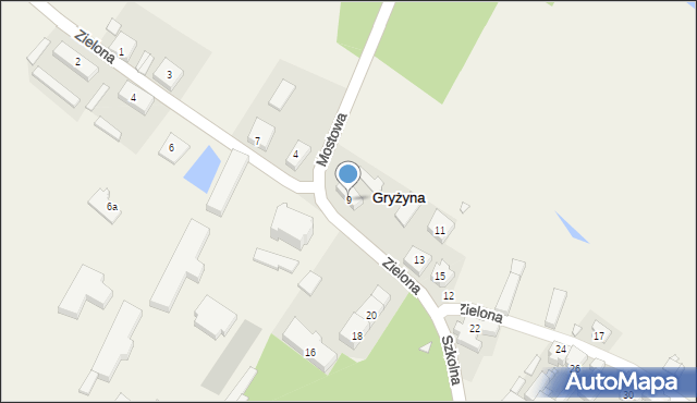 Gryżyna, Zielona, 9, mapa Gryżyna