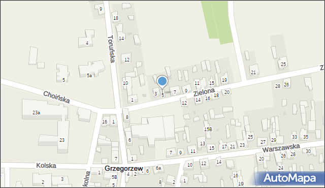 Grzegorzew, Zielona, 5, mapa Grzegorzew